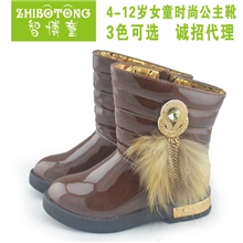 13冬季新款韩国童鞋厂家直销韩版镜面小狐狸毛真毛二棉女童靴子