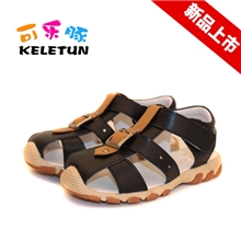 可乐豚凉鞋男童头层牛皮凉鞋超软鞋底包头防踢镂空凉鞋25-30码