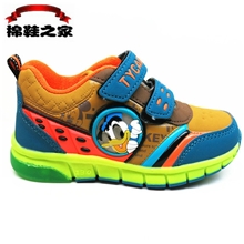 2013新冬款男童女童鞋唐老鸭魔术贴保暖鞋儿童闪灯鞋运动棉鞋