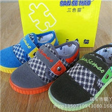 童鞋批发新款低帮韩版格子布魔术贴男女软底帆布鞋小童鞋5302