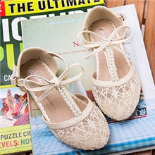 韩版新款童鞋圆头蕾丝面小公主单鞋双排珍珠蝴蝶结儿女童凉鞋