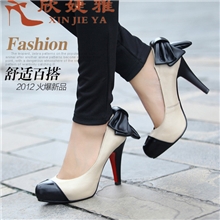 品牌欣婕雅真皮高跟COS情趣鞋蝴蝶结装饰搭扣浅口单鞋夜店公主鞋