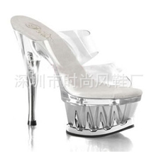 时尚风16CM欧美流行性感高跟凉鞋透明水晶鞋表演淑女约会鞋婚鞋