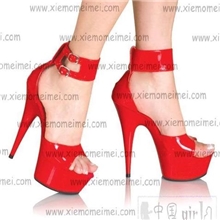 2012欧美时尚高跟新款15厘米红色漆皮性感厚底超高跟凉鞋大码