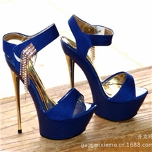工厂直销品牌代理14厘米/14C超高跟蓝色单鞋女鞋批发代购一件代发