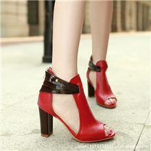 牛头层真皮粗高跟新款夏季女士鱼嘴凉鞋高档正品包邮