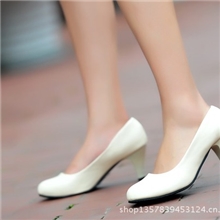 韩版时尚粗高跟圆头工作鞋女式单瓢鞋批发代理