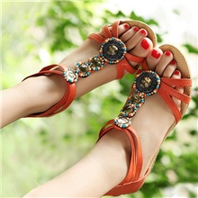 【天天特】满包邮罗马串珠坡跟露趾波西米亚女凉鞋清仓季0862