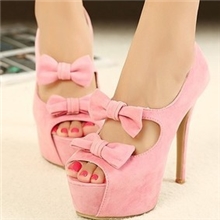 2013夏季新款韩版细跟鱼嘴单鞋甜美双蝴蝶结防水台绒面高跟鞋