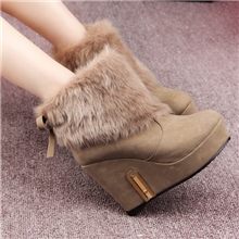 温岭女鞋批发秋冬季毛毛靴加绒加厚坡跟短靴蝴蝶结代理代销888