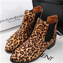欧洲站2013新款马毛豹纹真皮松紧平跟春秋短靴时尚女靴欧美靴子