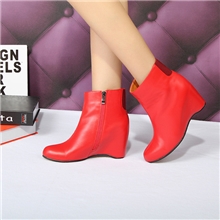 2013新款周讯同款春秋短靴真皮高跟坡跟靴子内增高白色红色女靴