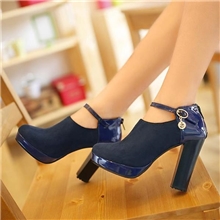 速卖通厂家供应超人气防水台高跟女鞋秋季皮革拼接粗跟单鞋批发