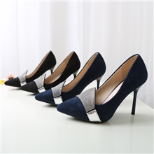 美丽说磨菇街新款高跟尖头低邦单鞋女鞋水钻夜店细跟女鞋时尚款