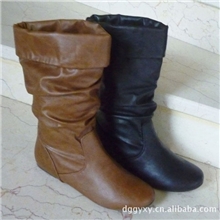 批发外销平底大码女式中筒靴休闲单靴2012新款特价批发