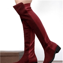 酒红色!呛口小辣椒同款女靴子显瘦过膝长筒修腿弹力女靴鞋拉链