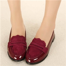 2013新款学院风绒面花边拼色漆皮圆头平底休闲女单鞋