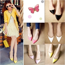 2013火爆秋季新款V家走秀款铆钉尖头平底休闲浅口单鞋5色入