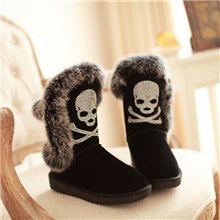 2013秋冬新款海盗骷髅头名族风平底雪地靴短靴真皮兔毛女靴子批发