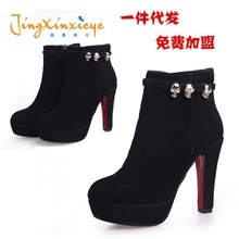 2013秋欧美时尚磨砂短靴子粗超高跟马丁靴侧拉链真皮女靴jxzx015