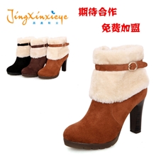 秋冬新品pu磨砂橡胶底短靴粗超高跟拉链皮带扣马丁靴女靴子jxx130