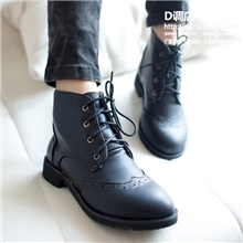 韩版隐形内增高马丁靴坡跟尖头女靴系带机车靴低筒中跟单靴女鞋子
