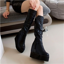 英伦高帮靴女韩版潮防水台厚底松糕高跟长筒靴子高筒靴骑士雪地靴