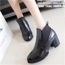 韩国新款春秋粗跟短靴女靴子软面皮套脚裸靴英伦及裸靴单鞋骑士靴