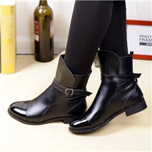【新品汇】欧美真皮短靴漆皮短靴女平底机车靴女骑士靴牛皮女靴子