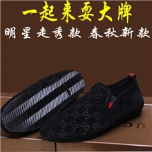 广州鞋城网络爆款外贸春夏新款休闲男鞋纯皮压花双G英伦男鞋套脚