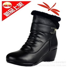 新款真皮中跟坡跟低筒羊毛里毛口妈妈短靴hzm5983加大码厂家批发