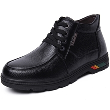 温州厂家现货批发男士真皮高帮棉鞋保暖雪地靴系带圆头温州棉鞋冬