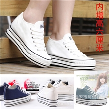 2013秋季新款厚底松糕跟内增高纯色低帮帆布鞋韩版潮学生鞋女