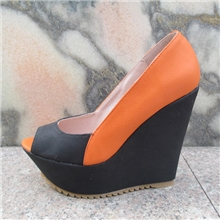 【健马】批发温州凉鞋PU皮厚底坡跟鱼嘴高跟鞋库存女鞋502-1