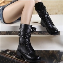 潮欧美复古女靴子帅气马丁靴粗跟皮带扣韩版机车靴女鞋子情侣军靴