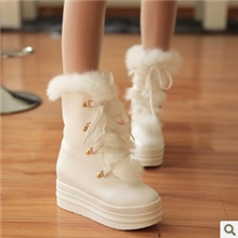 2013秋冬季新欧洲站女鞋纯兔毛黑白色雪地靴内增高马丁靴厚底靴子