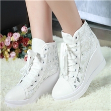 2013潮坡跟内增高厚底松糕帆布鞋亮片休闲女单鞋高帮系带蕾丝女鞋