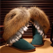 厂家直销雪地靴狐狸毛正品磨砂皮流苏高筒女靴