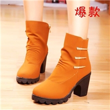 【伙拼爆款】欧美时尚女鞋金色装饰粗跟高跟短靴女靴子马丁靴027