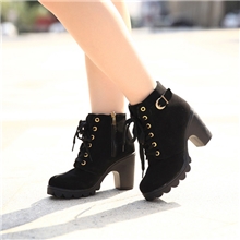 冬季新款皮带扣女机车靴瘦腿系带高跟女鞋粗跟女骑士靴短靴子224b