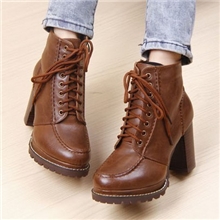13秋冬新款欧美高跟鞋方头系带女鞋马丁靴防水台短靴子粗跟及踝靴