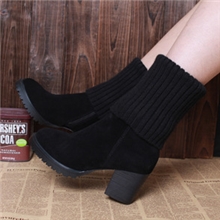 秋冬欧美毛线中筒女靴粗跟中高跟中筒靴保暖毛线短靴雪地靴女鞋