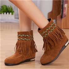 新款短靴女春秋流苏靴磨砂皮秋季女鞋短靴平底单靴子英伦