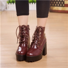 13秋冬款欧美高跟鞋方头系带女鞋马丁靴防水台短靴粗跟及踝靴