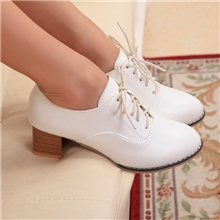 韩国公主中跟圆头女鞋裸色单鞋系带白色小白鞋粗跟英伦高跟鞋夏季