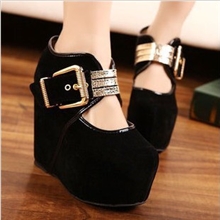 2013新款高跟坡跟欧美韩版绒面金属链条爆款女单鞋厂家直销