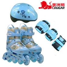 正品美洲狮儿童溜冰鞋全套装直排可调旱冰鞋滑冰轮滑鞋闪光