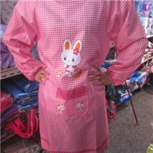 供应成人罩衣防污罩衣小兔子单口袋带袖围裙小格子图案倒穿衣