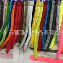 供应批发6mm涤棉荧光空心鞋带交叉间色圆绳棉织带