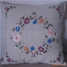 批发供应手工/米色/棉布/丝带/绣花/靠垫套/抱枕套